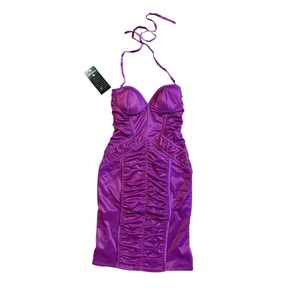 NWT Bebe Vintage Y2K Purple Bodycon Ruched Corset Bra Dress M Club Deadstock